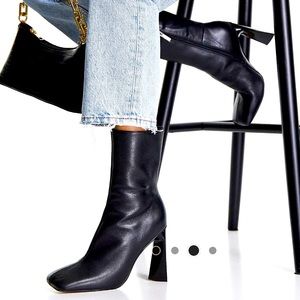 Black booties ASOS DESIGN Eagle leather high-heeled square toe